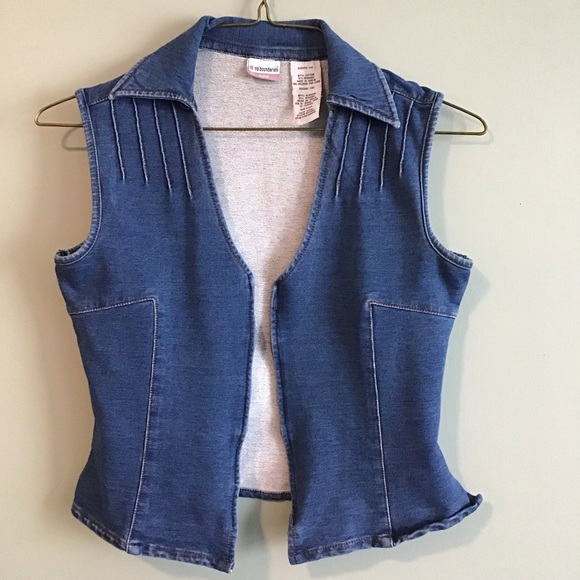 No Boundaries Stretch junior denim Capri Vest Set SZ M/7 Made in Kenya Preowned - Picture 10 of 11